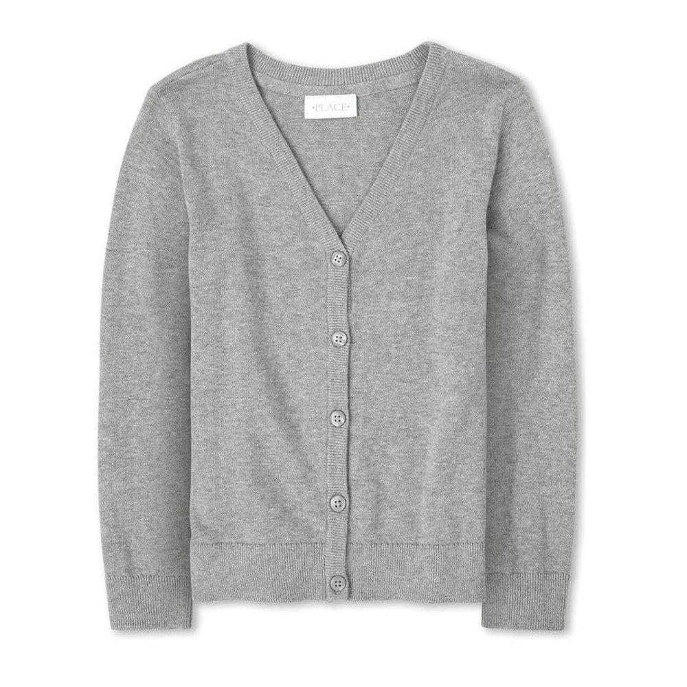 The Children's Place Gray 100% Cotton V-Neck Button Down Cardigan Sweater Sz 14